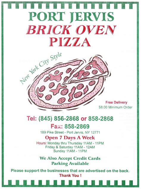 Full service dining. . Port jervis brick oven pizza